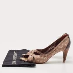 Pre Owned Louis Vuitton Brown/Burgundy Canvas and Patent Leather D'orsay Open Toe Pumps Size 37.5