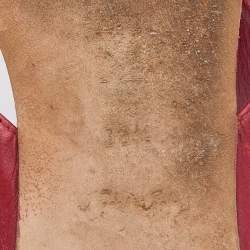 Pre Owned حذاء سلايدز لوي فيتون فلات بإصبع مكعب جلد أحمر مقاس 41