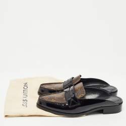 Louis Vuitton Brown/Black Monogram Canvas and Patent Leather Academy Loafer Mules Size 38.5