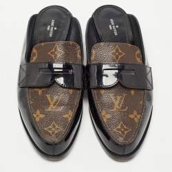 Louis Vuitton Brown/Black Monogram Canvas and Patent Leather Academy Loafer Mules Size 38.5