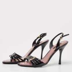 Pre Owned Louis Vuitton Black Patent Leather Sligback Sandals Size 38