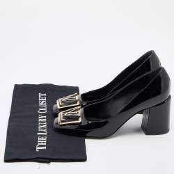 Louis Vuitton Black Patent Leather Madeleine Block Heel Pumps Size 37.5