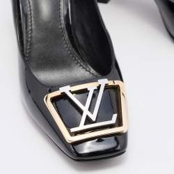 Louis Vuitton Black Patent Leather Madeleine Block Heel Pumps Size 37.5