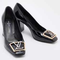 Louis Vuitton Black Patent Leather Madeleine Block Heel Pumps Size 37.5