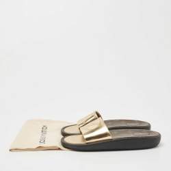 مملوكة مسبقًا Louis Vuitton Gold Leather Sunbath Slides Size 39