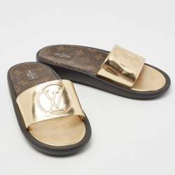 مملوكة مسبقًا Louis Vuitton Gold Leather Sunbath Slides Size 39