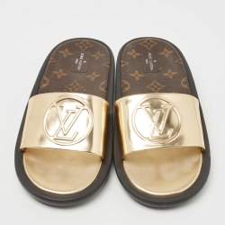 مملوكة مسبقًا Louis Vuitton Gold Leather Sunbath Slides Size 39