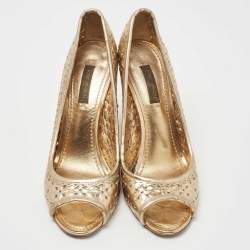 مملوكة مسبقًا Louis Vuitton Gold Leather Stand By Me Wedge Pumps Size 36.5