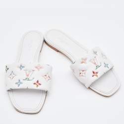 Louis Vuitton White Monogram Embossed Leather Revival Flat Slides Size 38