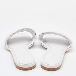 Louis Vuitton White Monogram Embossed Leather Revival Flat Slides Size 38