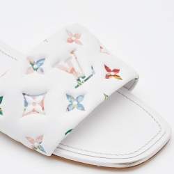 Louis Vuitton White Monogram Embossed Leather Revival Flat Slides Size 38