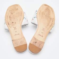 Louis Vuitton White Monogram Embossed Leather Revival Flat Slides Size 38