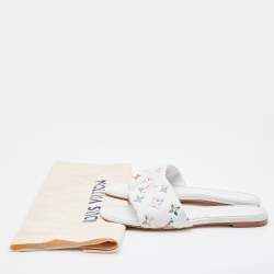Louis Vuitton White Monogram Embossed Leather Revival Flat Slides Size 38