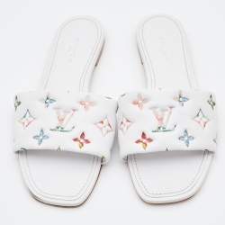 Louis Vuitton White Monogram Embossed Leather Revival Flat Slides Size 38