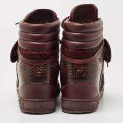 Louis Vuitton Burgundy Calf Hair and Python Leather High Top Sneakers Size 37.5