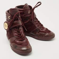 Louis Vuitton Burgundy Calf Hair and Python Leather High Top Sneakers Size 37.5