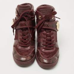 Louis Vuitton Burgundy Calf Hair and Python Leather High Top Sneakers Size 37.5