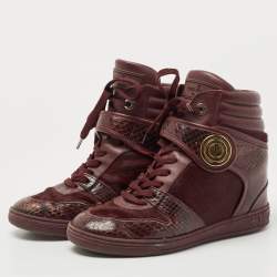 Louis Vuitton Burgundy Calf Hair and Python Leather High Top Sneakers Size 37.5
