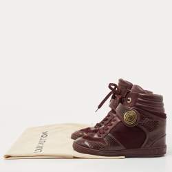 Louis Vuitton Burgundy Calf Hair and Python Leather High Top Sneakers Size 37.5