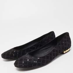 Pre Owned Louis Vuitton Black Suede Sequins Embellished Ballet Flats Size 39