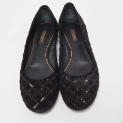 Pre Owned Louis Vuitton Black Suede Sequins Embellished Ballet Flats Size 39