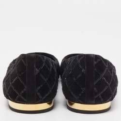 Pre Owned Louis Vuitton Black Suede Sequins Embellished Ballet Flats Size 39