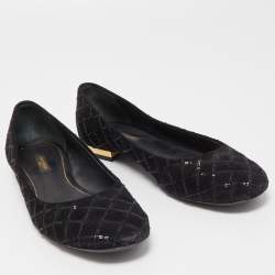 Pre Owned Louis Vuitton Black Suede Sequins Embellished Ballet Flats Size 39