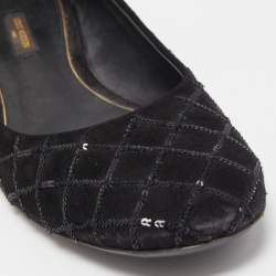 Pre Owned Louis Vuitton Black Suede Sequins Embellished Ballet Flats Size 39
