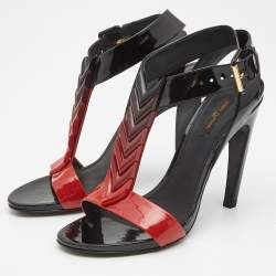Louis Vuitton Black Leather Eyelet Platform Ankle Strap Sandals