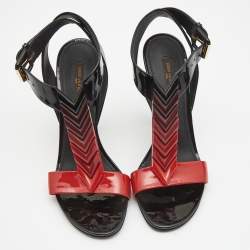 مملوكة مسبقًا Louis Vuitton Black/Red Patent Leather Ankle Strap Sandals Size 39