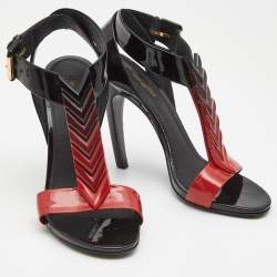 مملوكة مسبقًا Louis Vuitton Black/Red Patent Leather Ankle Strap Sandals Size 39