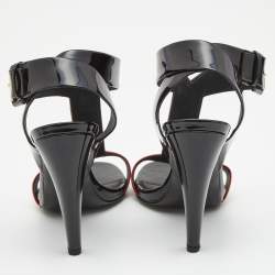 مملوكة مسبقًا Louis Vuitton Black/Red Patent Leather Ankle Strap Sandals Size 39