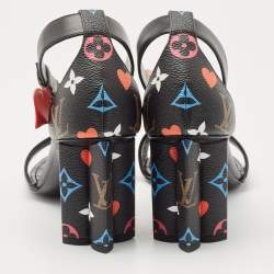 Louis Vuitton Black Canvas and Leather Ankle Strap Sandals Size 39