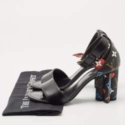 Louis Vuitton Black Canvas and Leather Ankle Strap Sandals Size 39