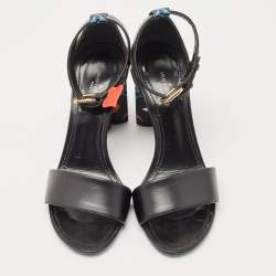 Louis Vuitton Black Canvas and Leather Ankle Strap Sandals Size 39