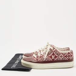Louis Vuitton Burgundy Leather and Canvas Stellar Low Top Sneakers Size 38.5