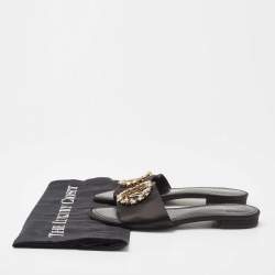 Pre Owned Louis Vuitton Black Satin Madeleine Flat Slides Size 36 