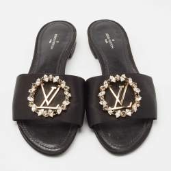 Pre Owned Louis Vuitton Black Satin Madeleine Flat Slides Size 36 