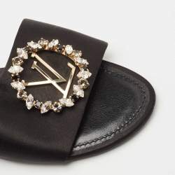 Pre Owned Louis Vuitton Black Satin Madeleine Flat Slides Size 36 
