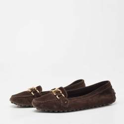 Pre Owned Louis Vuitton Brown Suede Oxford Ballet Flats Size 39.5 