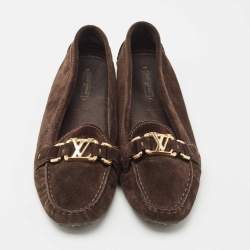 Pre Owned Louis Vuitton Brown Suede Oxford Ballet Flats Size 39.5 
