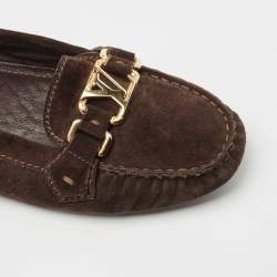 Pre Owned Louis Vuitton Brown Suede Oxford Ballet Flats Size 39.5 
