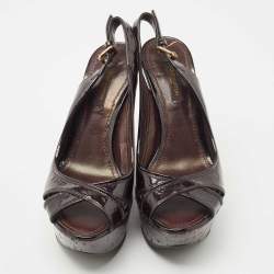 Pre Owned Louis Vuitton Black Patent Leather Pantheon Wedge Slingback  Sandals Size 36