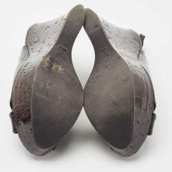 Pre Owned Louis Vuitton Black Patent Leather Pantheon Wedge Slingback  Sandals Size 36