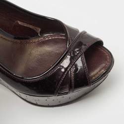 Pre Owned Louis Vuitton Black Patent Leather Pantheon Wedge Slingback  Sandals Size 36