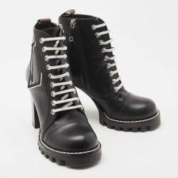 Pre Owned Louis Vuitton Black Leather Star Trail Ankle Boots Size 37