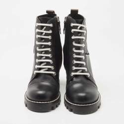 Pre Owned Louis Vuitton Black Leather Star Trail Ankle Boots Size 37