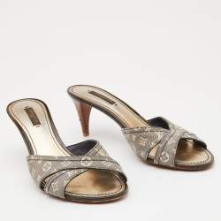 Louis Vuitton Two Tone Monogram Canvas Mini Lin Kiss Me Slide Sandals Size 39.5
