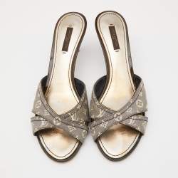 Louis Vuitton Two Tone Monogram Canvas Mini Lin Kiss Me Slide Sandals Size 39.5
