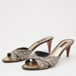 Louis Vuitton Two Tone Monogram Canvas Mini Lin Kiss Me Slide Sandals Size 39.5